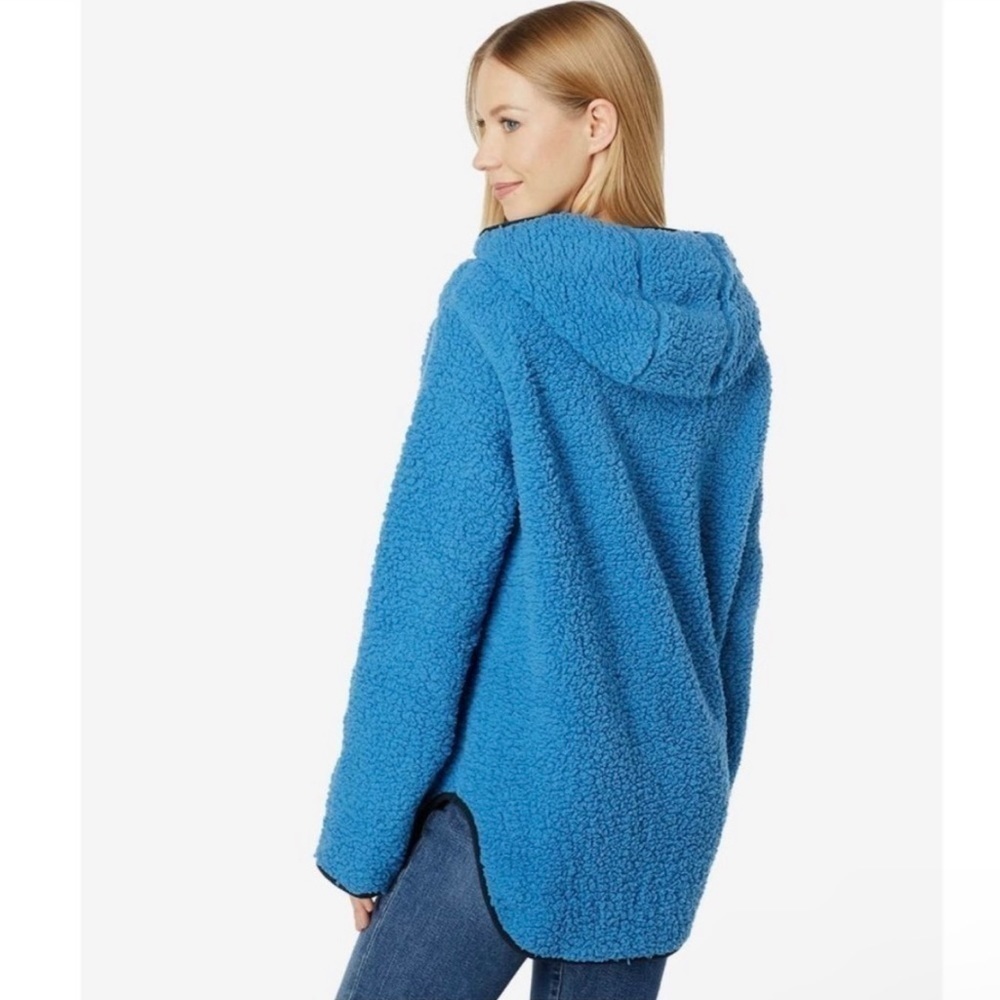 Tommy Hilfiger Sherpa Hoodie Womens Quarter Zip Outerwear Blue Faux Fur Size S - Picture 2 of 9